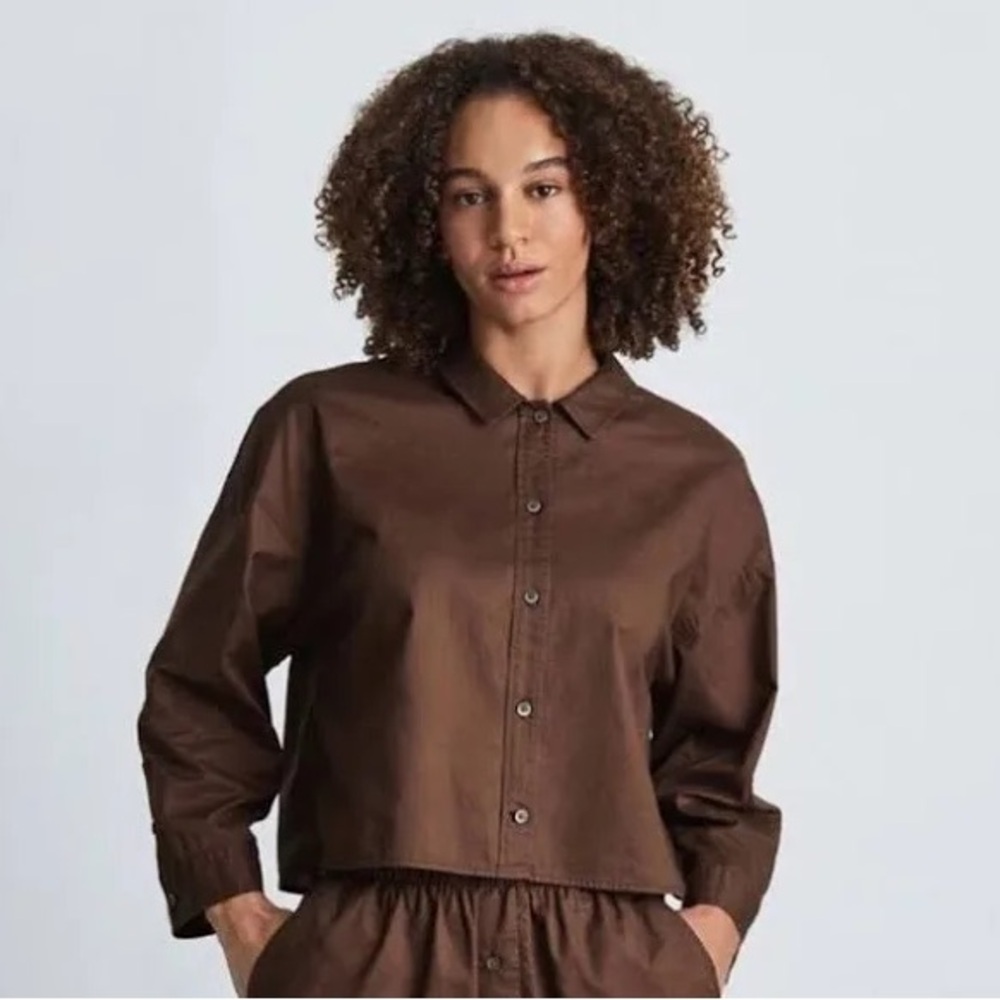 Everlane The Woven P.J. Top boxy long sleeve brown top Size S NWT
